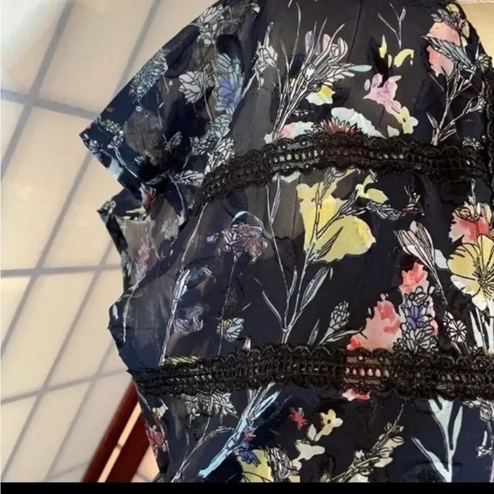 Anthropologie Foxiedox “Carolina” Navy Blue Floral Layered Semi-Sheer Midi (2) - Picture 13 of 16